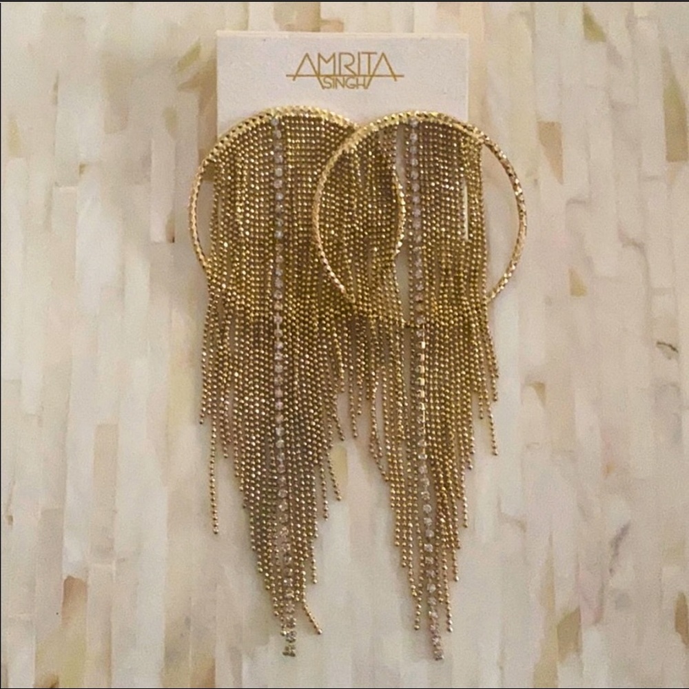 Amrita Singh gold fringe hoop earrings. NWT.